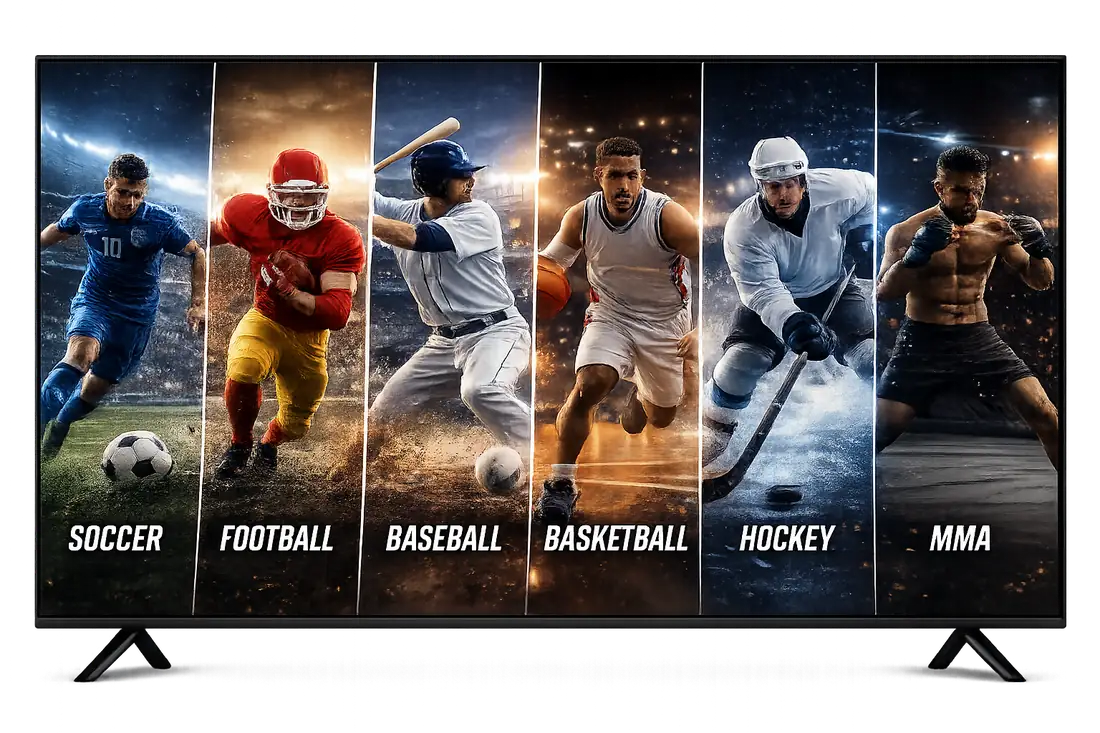 Live soccer, football, baseball, basketball, hockey, and MMA streaming in 4K on kemo IPTV